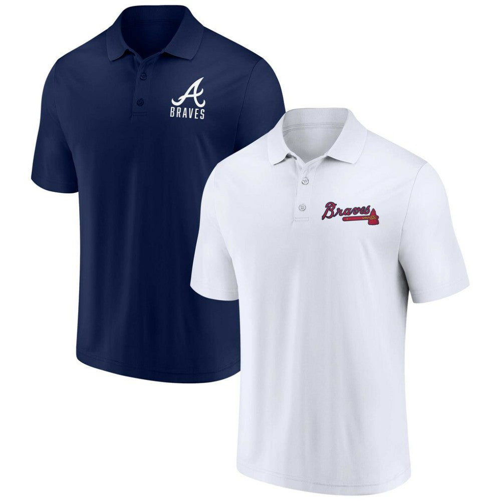 Atlanta Braves Fanatics Two-Pack Logo Lockup Polo Set - Navy/White