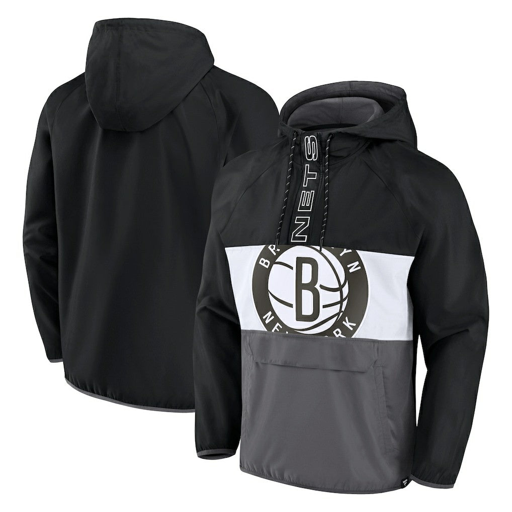 Brooklyn Nets Anorak Flagrant Foul Color-Block Raglan Hoodie Half-Zip Jacket Black/Gray