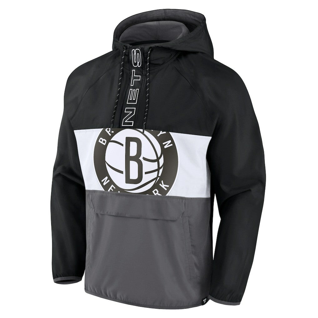 Brooklyn Nets Anorak Flagrant Foul Color-Block Raglan Hoodie Half-Zip Jacket Black/Gray