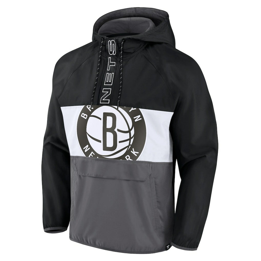 Brooklyn Nets Anorak Flagrant Foul Color-Block Raglan Hoodie Half-Zip Jacket Black/Gray