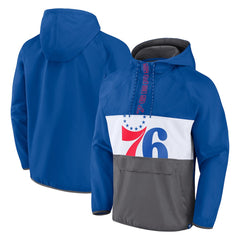 Philadelphia 76ers Anorak Flagrant Foul Color-Block Raglan Hoodie Half-Zip Jacket Royal/Gray