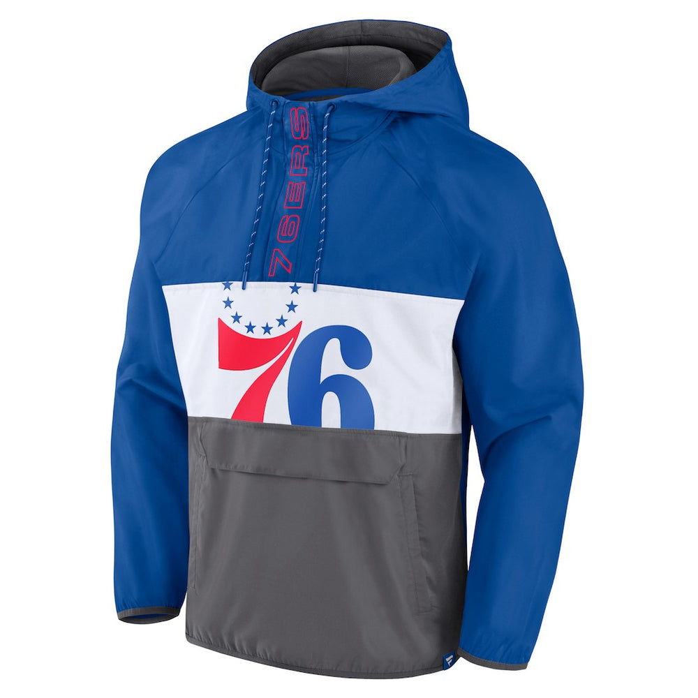 Philadelphia 76ers Anorak Flagrant Foul Color-Block Raglan Hoodie Half-Zip Jacket Royal/Gray