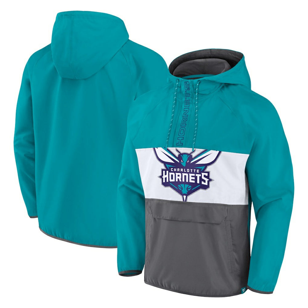 Charlotte Hornets Anorak Flagrant Foul Color-Block Raglan Hoodie Half-Zip Jacket Teal/Gray