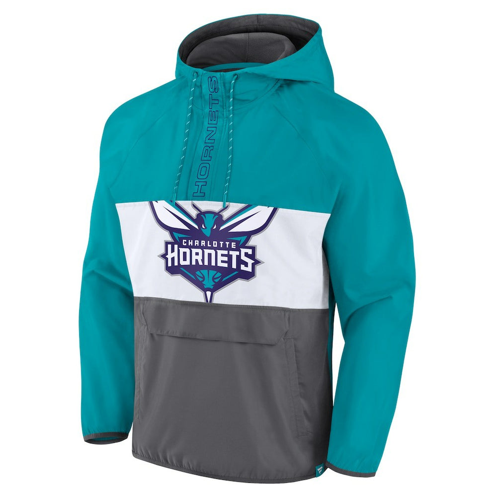 Charlotte Hornets Anorak Flagrant Foul Color-Block Raglan Hoodie Half-Zip Jacket Teal/Gray
