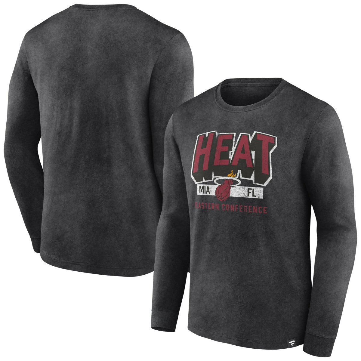 Miami Heat Front Court Press Snow Wash Long Sleeve T-Shirt Heather Charcoal