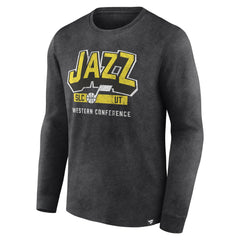 Utah Jazz Front Court Press Snow Wash Long Sleeve T-Shirt Heather Charcoal