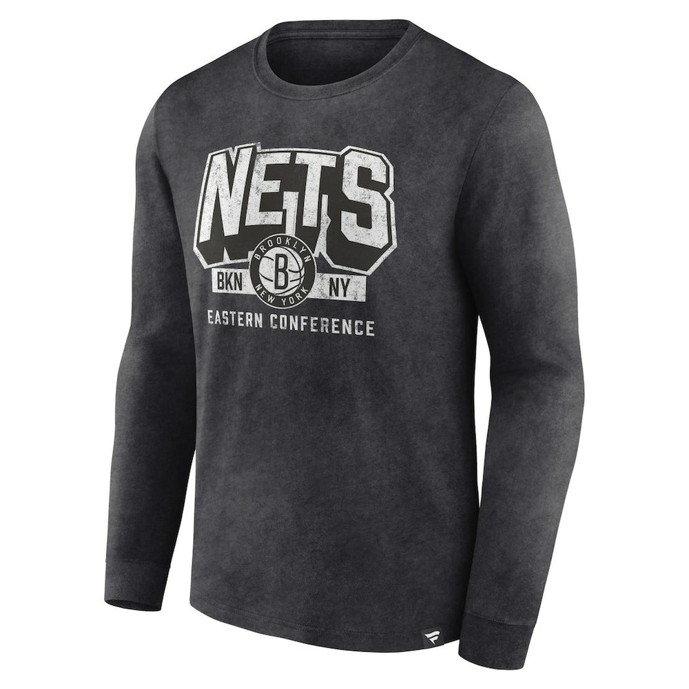 Brooklyn Nets Front Court Press Snow Wash Long Sleeve T-Shirt Heather Charcoal