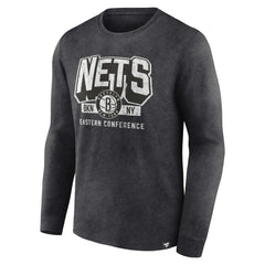 Brooklyn Nets Front Court Press Snow Wash Long Sleeve T-Shirt Heather Charcoal