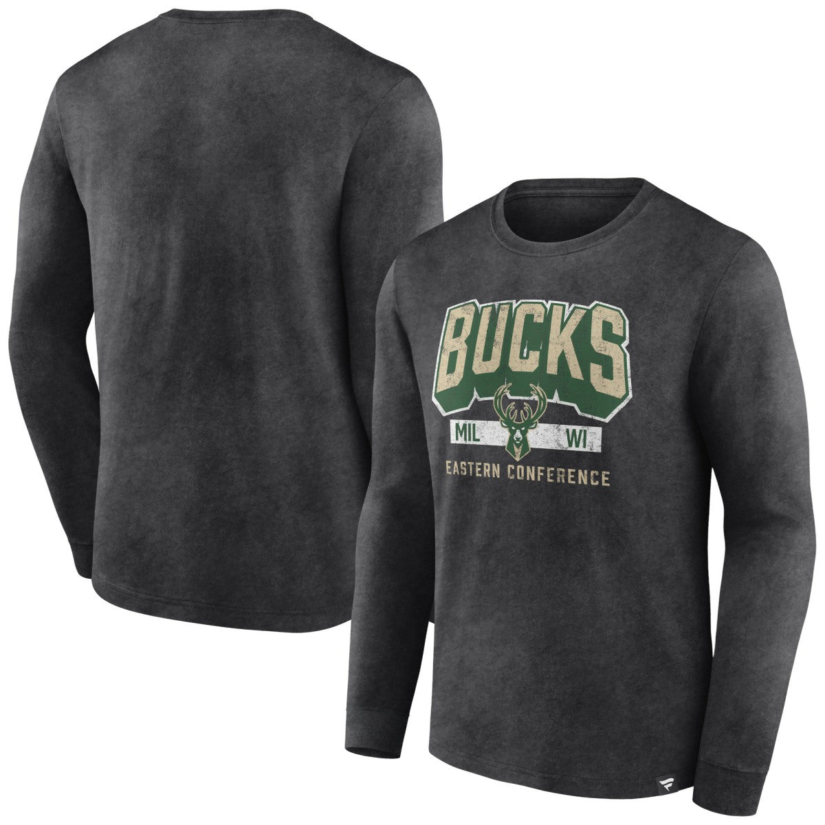 Milwaukee Bucks Front Court Press Snow Wash Long Sleeve T-Shirt Heather Charcoal