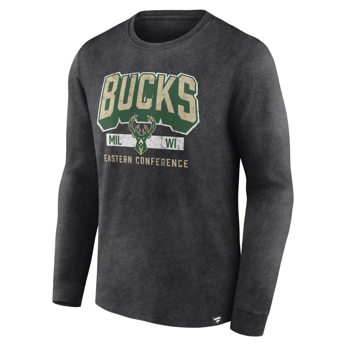 Milwaukee Bucks Front Court Press Snow Wash Long Sleeve T-Shirt Heather Charcoal