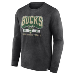 Milwaukee Bucks Front Court Press Snow Wash Long Sleeve T-Shirt Heather Charcoal