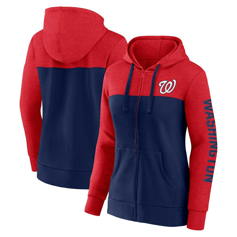 Washington Nationals Fanatics Women's City Ties Hoodie Full-Zip Sweatshirt - Red/Navy Hoodies