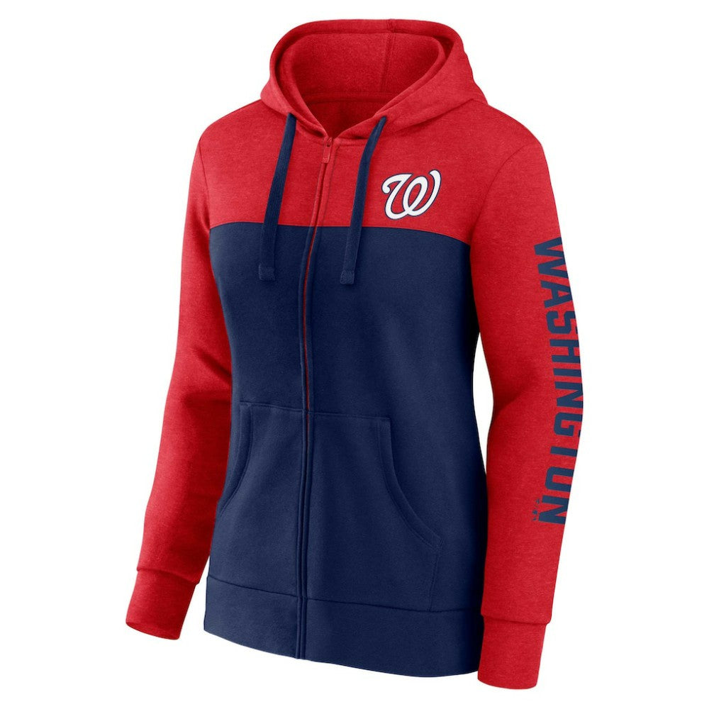Washington Nationals Fanatics Women's City Ties Hoodie Full-Zip Sweatshirt - Red/Navy Hoodies