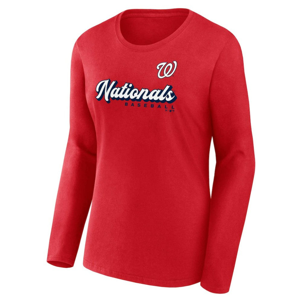 Washington Nationals Fanatics Women's Run The Bases Long Sleeve T-Shirt & Cuffed Knit Hat with Pom Combo Set - Red Hats