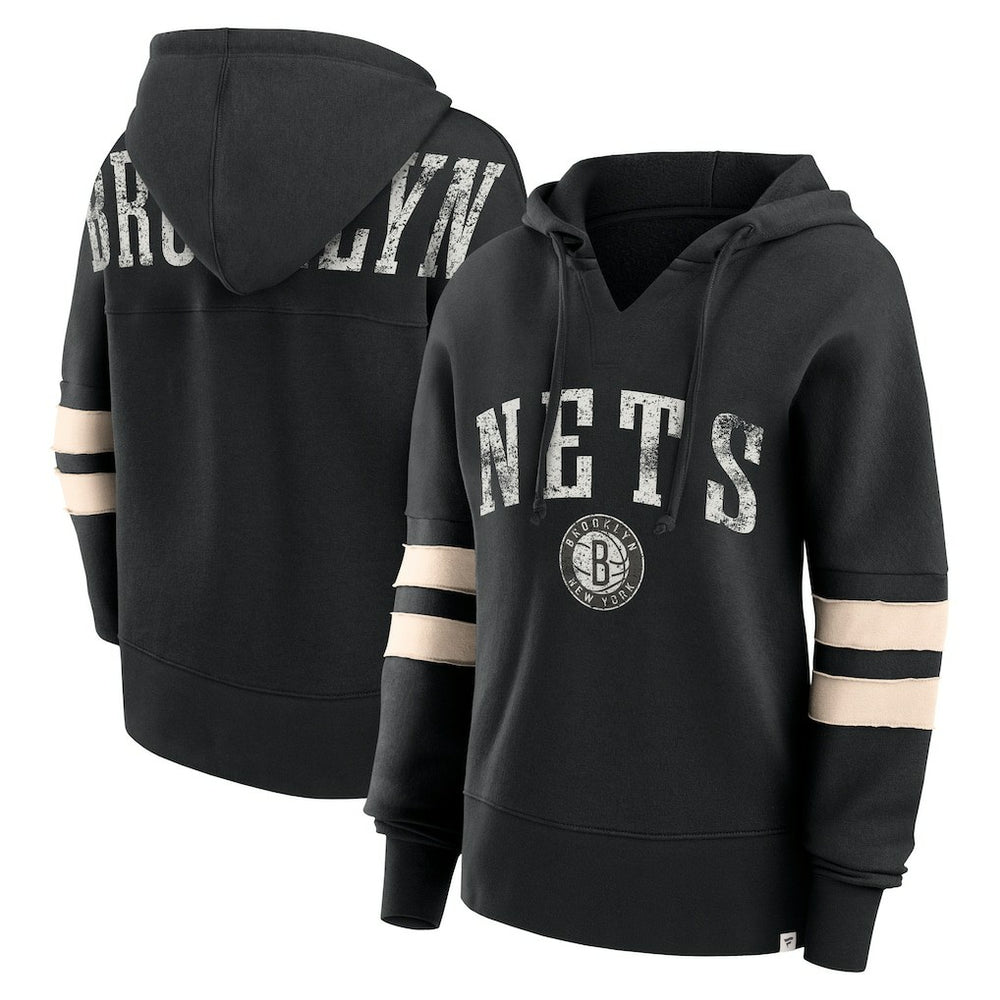 Brooklyn Nets Women's Bold Move Dolman V-Neck High Hip Hoodie Black