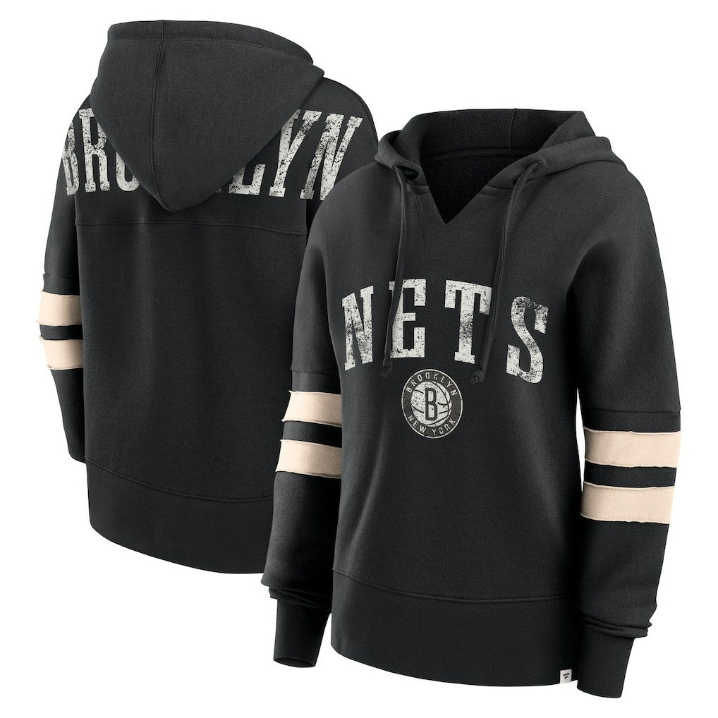 Brooklyn Nets Women's Bold Move Dolman V-Neck High Hip Hoodie Black