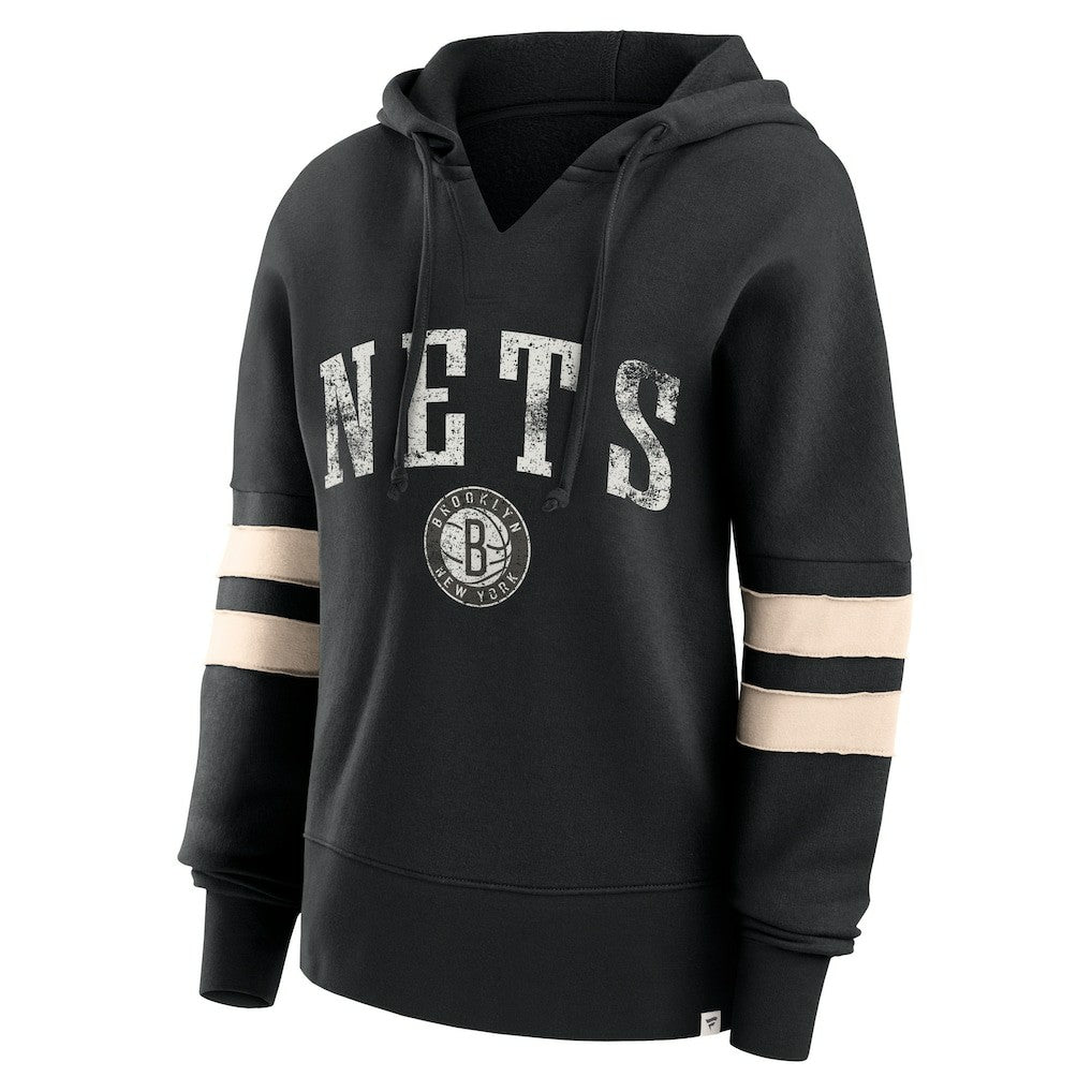 Brooklyn Nets Women's Bold Move Dolman V-Neck High Hip Hoodie Black