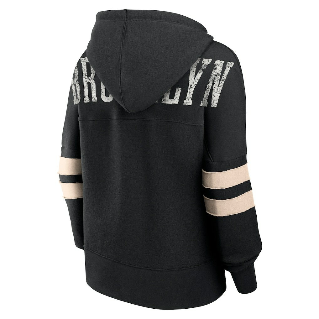 Brooklyn Nets Women's Bold Move Dolman V-Neck High Hip Hoodie Black
