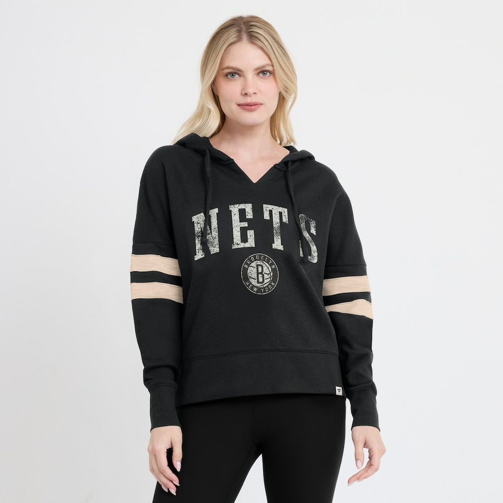 Brooklyn Nets Women's Bold Move Dolman V-Neck High Hip Hoodie Black