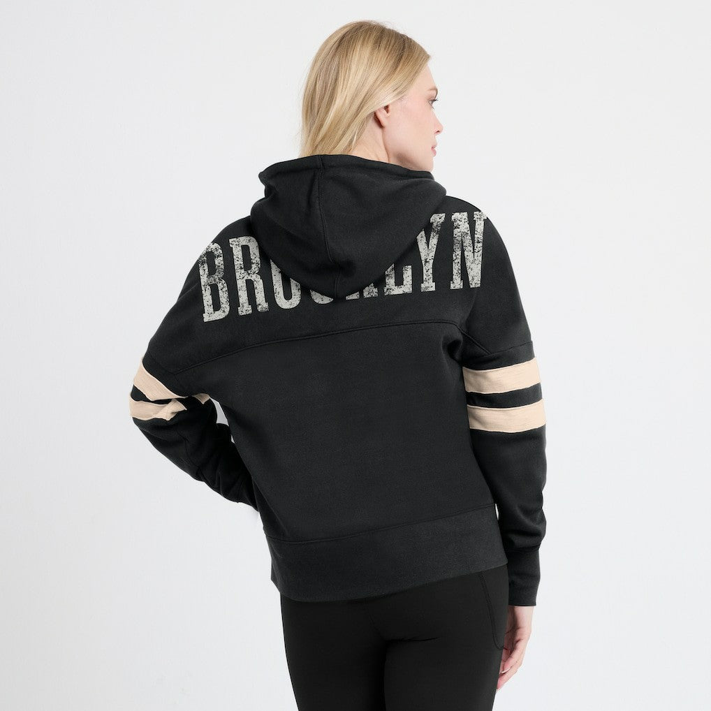 Brooklyn Nets Women's Bold Move Dolman V-Neck High Hip Hoodie Black