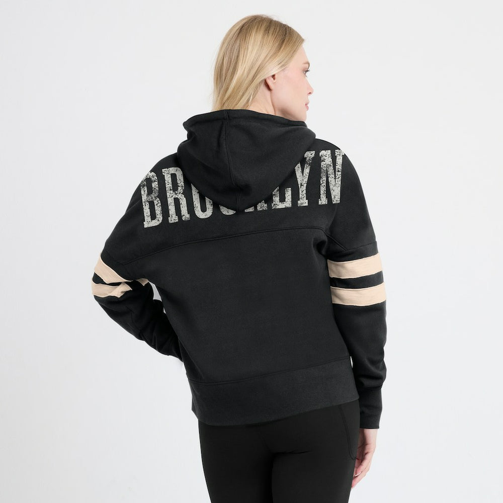 Brooklyn Nets Women's Bold Move Dolman V-Neck High Hip Hoodie Black