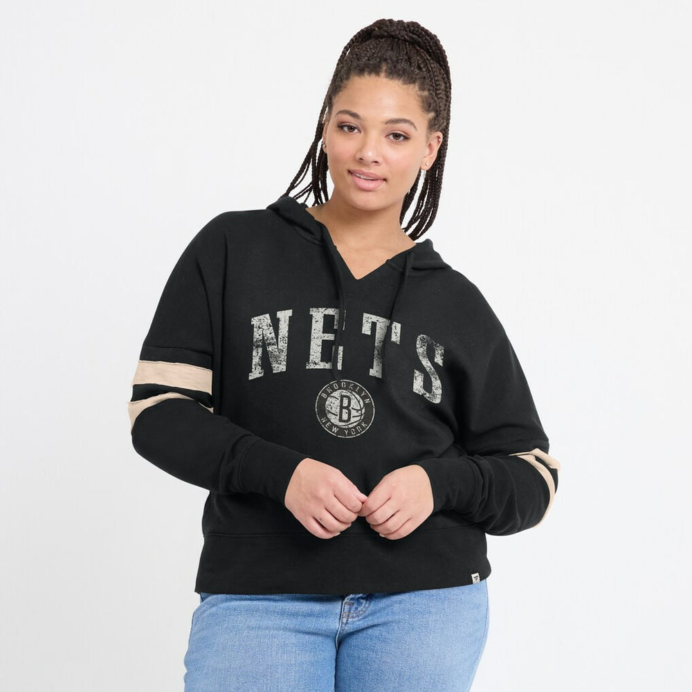 Brooklyn Nets Women's Bold Move Dolman V-Neck High Hip Hoodie Black