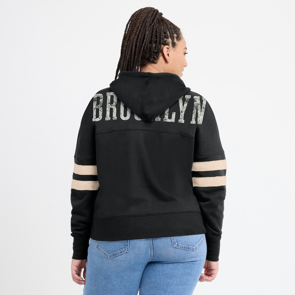 Brooklyn Nets Women's Bold Move Dolman V-Neck High Hip Hoodie Black