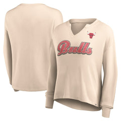 Chicago Bulls Women's Go For It Long Sleeve Notch Neck T-Shirt Tan