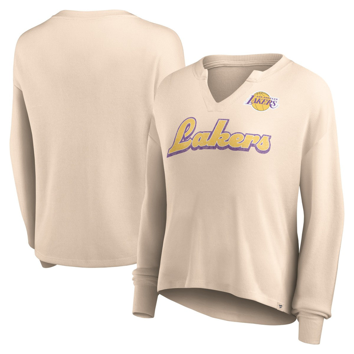 Los Angeles Lakers Women's Go For It Long Sleeve Notch Neck T-Shirt Tan
