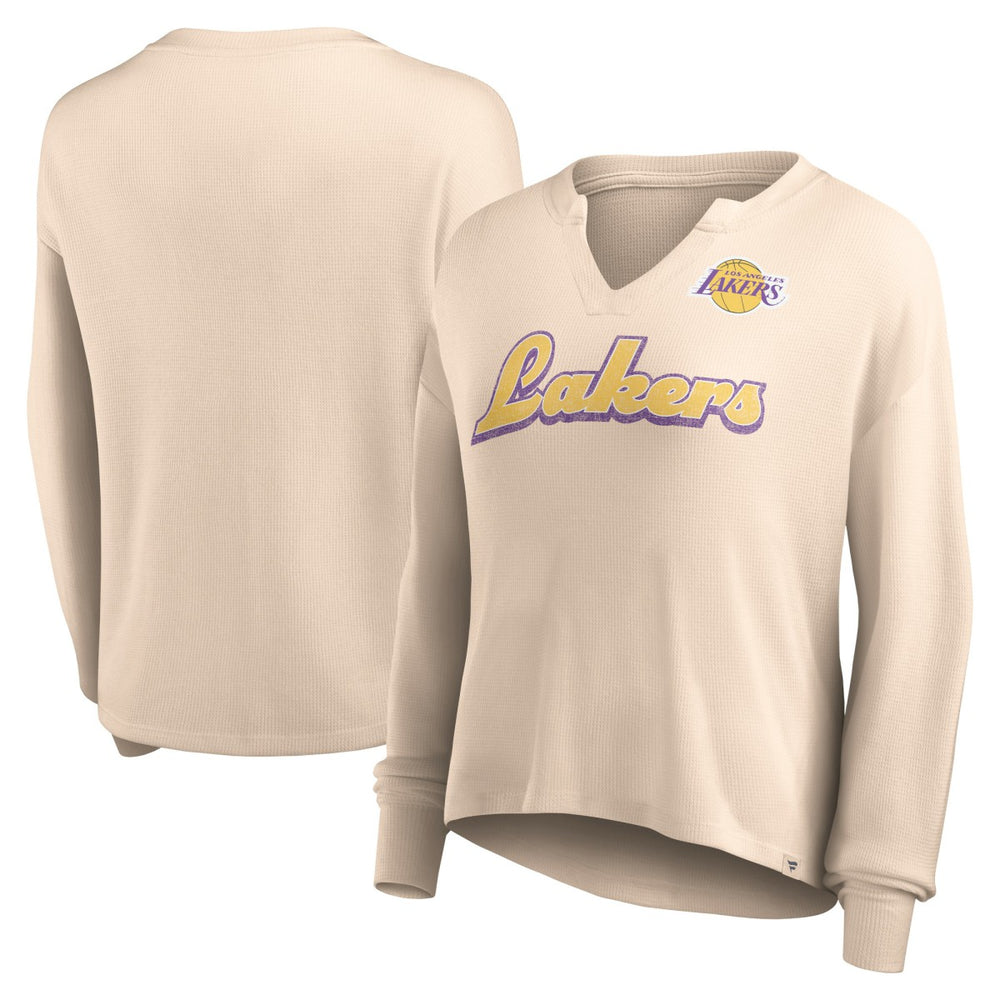 Los Angeles Lakers Women's Go For It Long Sleeve Notch Neck T-Shirt Tan