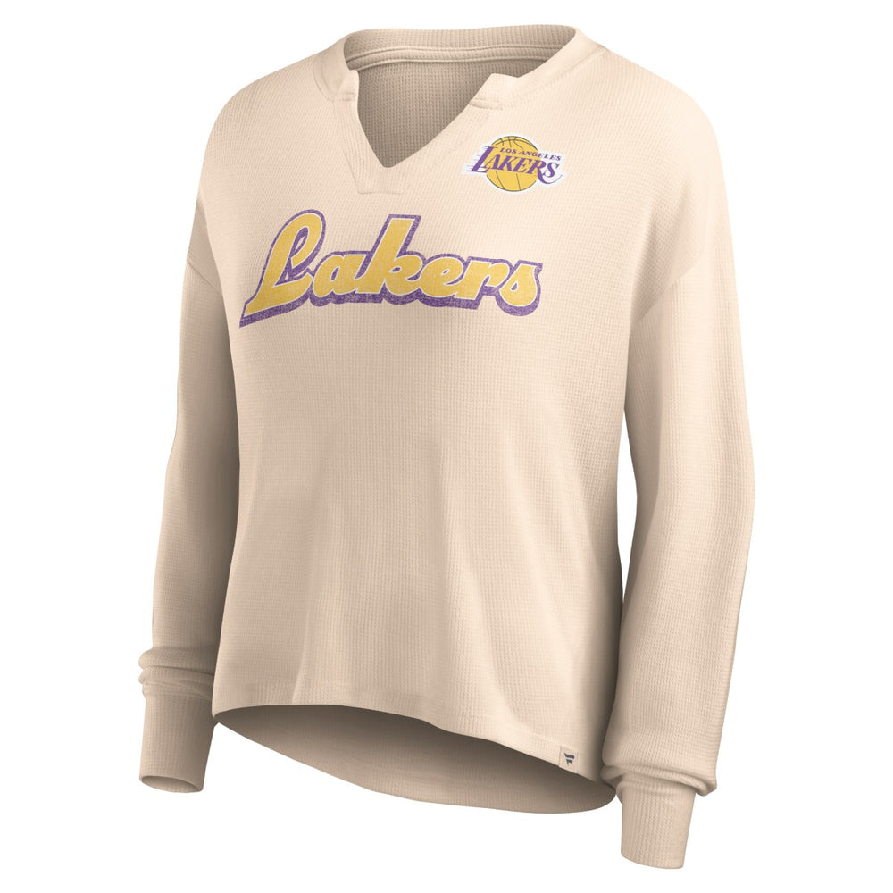 Los Angeles Lakers Women's Go For It Long Sleeve Notch Neck T-Shirt Tan