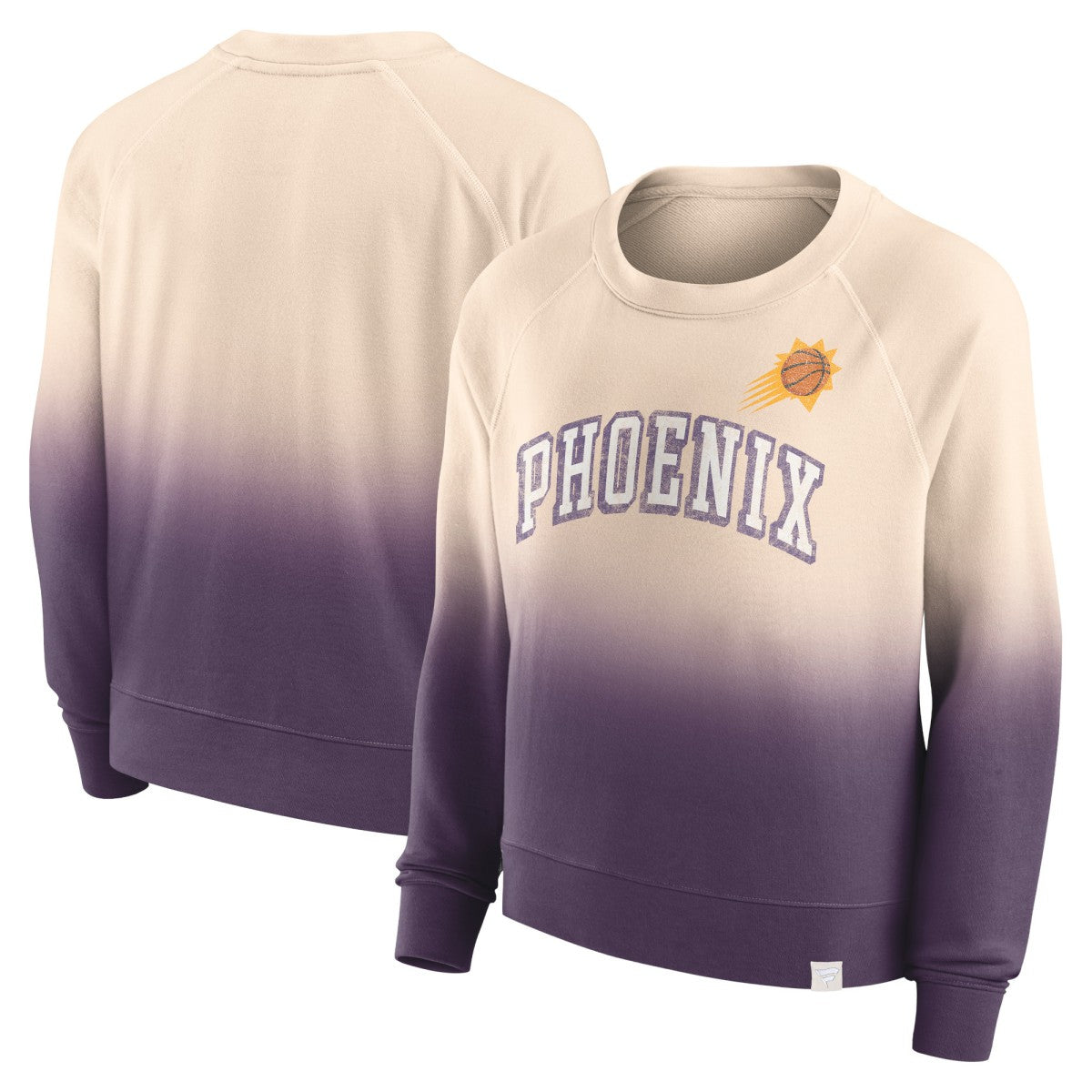 Phoenix Suns Women's Lounge Arch Raglan Pullover Sweatshirt Tan/Purple