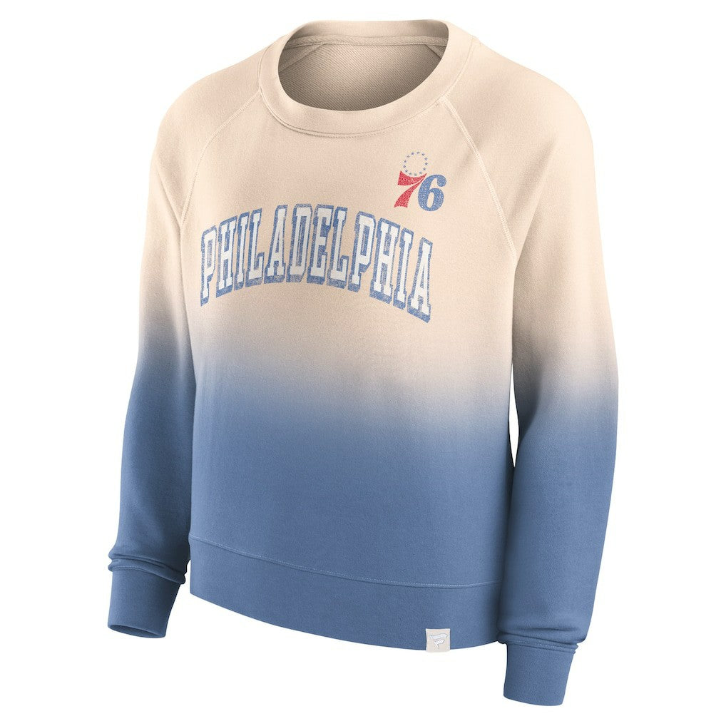 Philadelphia 76ers Women's Lounge Arch Raglan Pullover Sweatshirt Tan/Royal