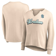 NHL Seattle Kraken Fanatics Women's Go For It Notch Neck Waffle Knit Long Sleeve T-Shirt - Oatmeal