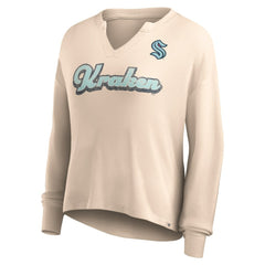 NHL Seattle Kraken Fanatics Women's Go For It Notch Neck Waffle Knit Long Sleeve T-Shirt - Oatmeal