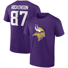 T.J. Hockenson Minnesota Vikings Icon Player Name & Number T-Shirt Purple