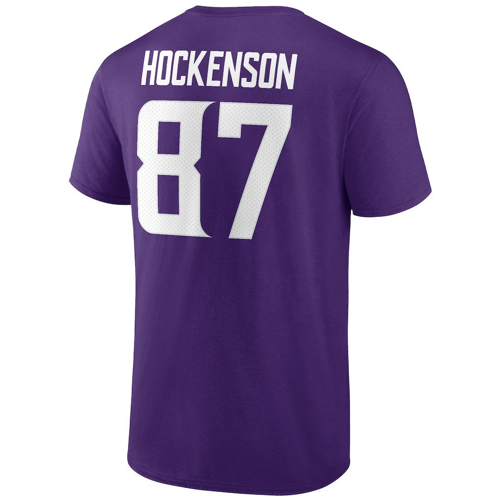T.J. Hockenson Minnesota Vikings Icon Player Name & Number T-Shirt Purple