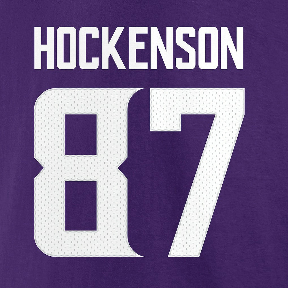 T.J. Hockenson Minnesota Vikings Icon Player Name & Number T-Shirt Purple