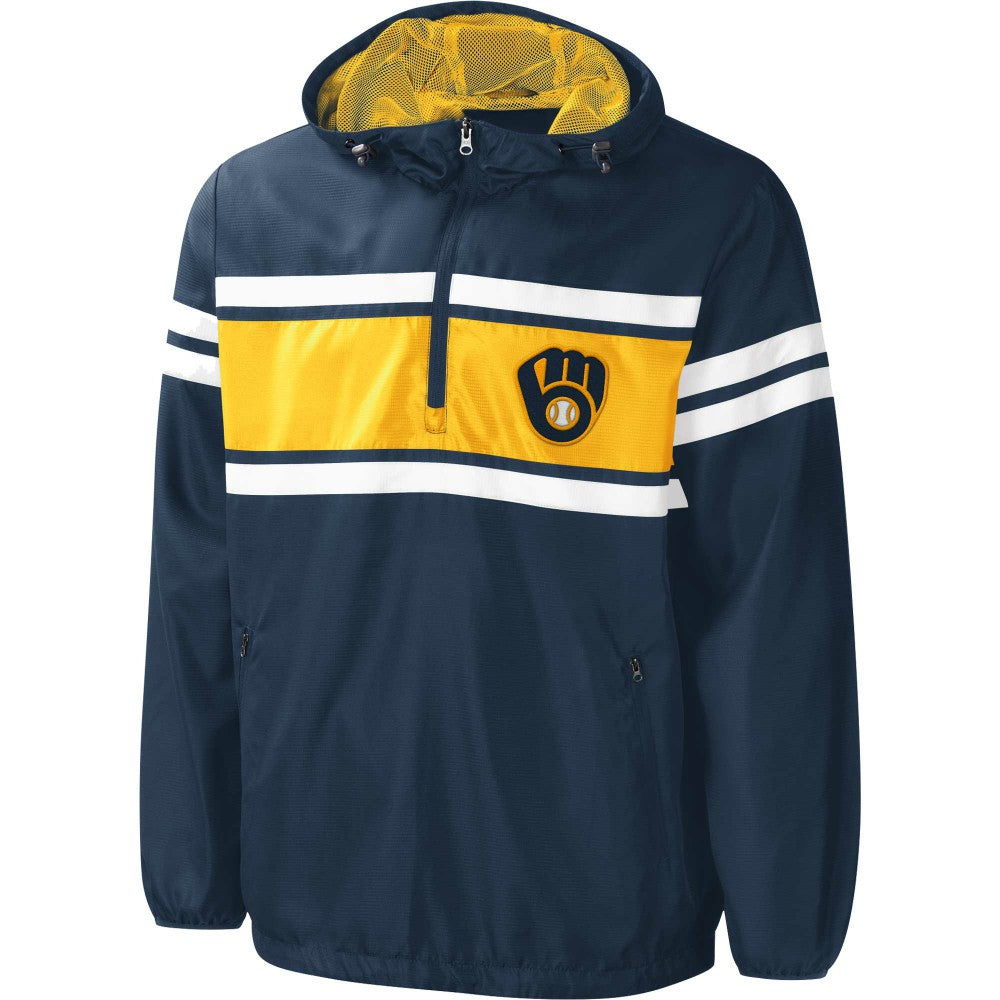 Milwaukee Brewers G-III Sports by Carl Banks Game Score Quarter-Zip Windbreaker - Navy Windbreaker