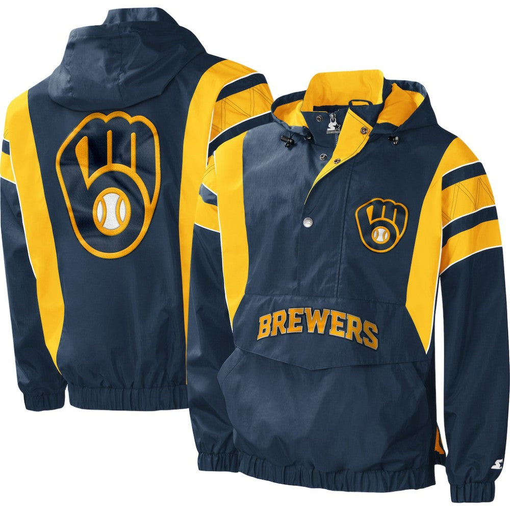 Milwaukee Brewers Starter Impact Hoodie Half-Zip Jacket - Navy Jackets