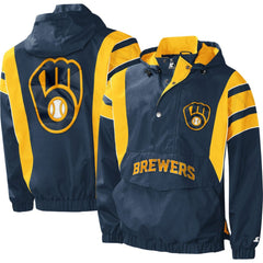 Milwaukee Brewers Starter Impact Hoodie Half-Zip Jacket - Navy Jackets