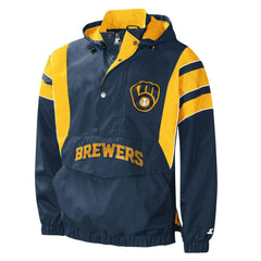 Milwaukee Brewers Starter Impact Hoodie Half-Zip Jacket - Navy Jackets