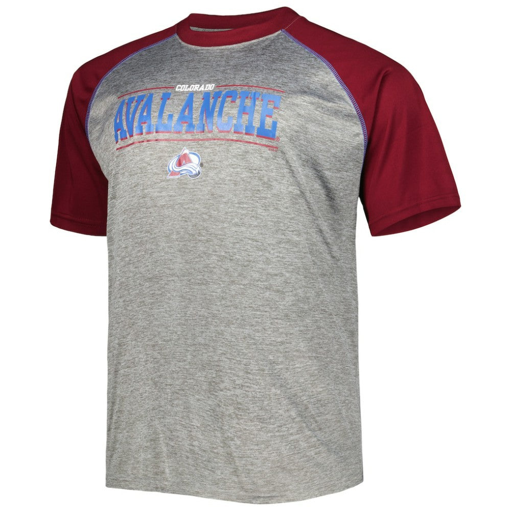 NHL Nathan MacKinnon Colorado Avalanche Fanatics Big & Tall Contrast Raglan Name & Number T-Shirt - Heather Gray/Burgundy