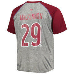 NHL Nathan MacKinnon Colorado Avalanche Fanatics Big & Tall Contrast Raglan Name & Number T-Shirt - Heather Gray/Burgundy