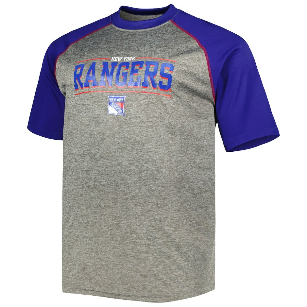 NHL Mika Zibanejad New York Rangers Fanatics Big & Tall Contrast Raglan Name & Number T-Shirt - Heather Gray/Blue
