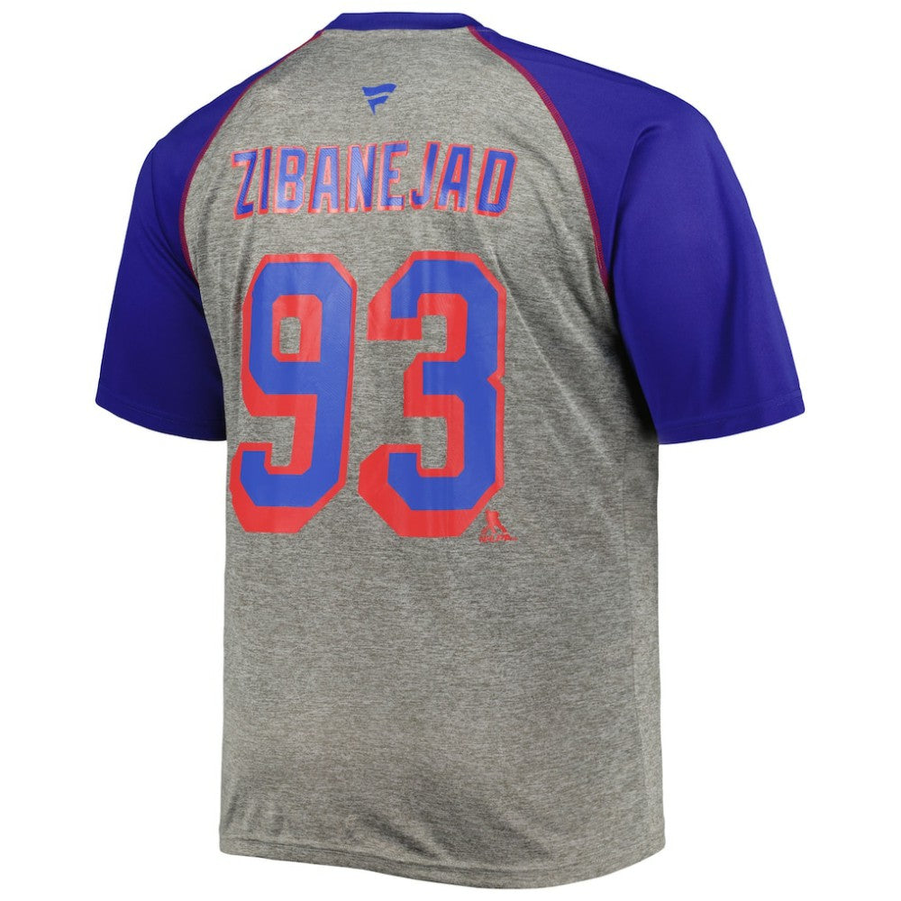 NHL Mika Zibanejad New York Rangers Fanatics Big & Tall Contrast Raglan Name & Number T-Shirt - Heather Gray/Blue