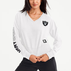 Las Vegas Raiders DKNY Sport Women's Lily V-Neck Pullover Sweatshirt White