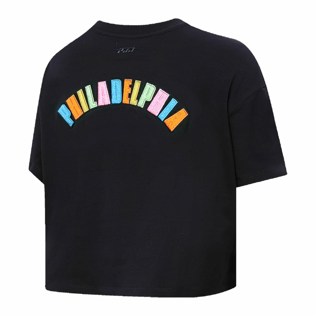 Philadelphia 76ers Pro Standard Women's Washed Neon Cropped Boxy T-Shirt Black
