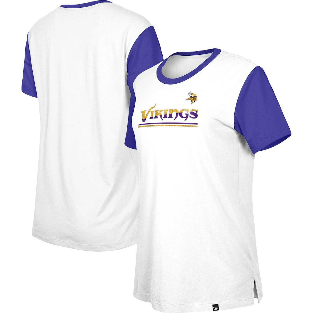 Minnesota Vikings New Era Women's Third Down Colorblock T-Shirt White/Purple