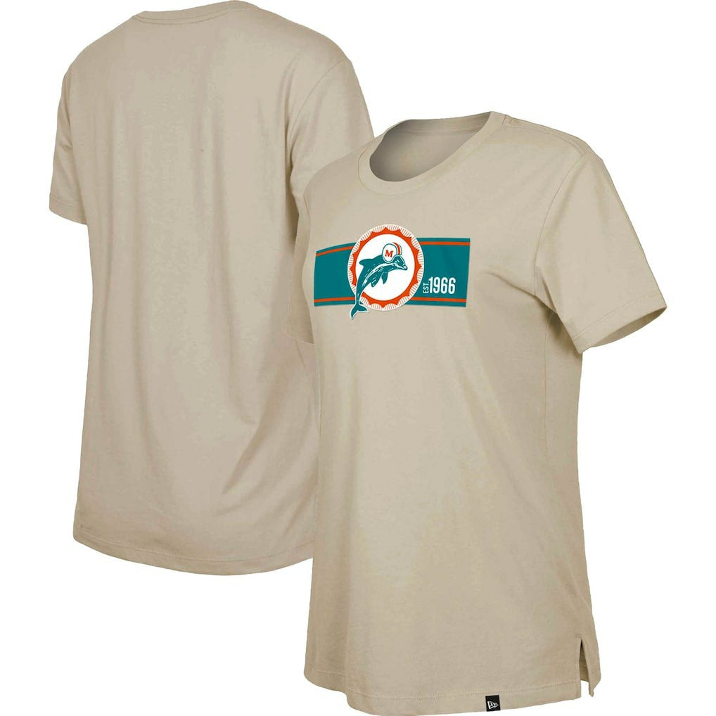 Miami Dolphins New Era Women's Third Down Historic T-Shirt Tan